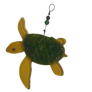 Handmade Glass blown green and yellow sea turtle sun catcher